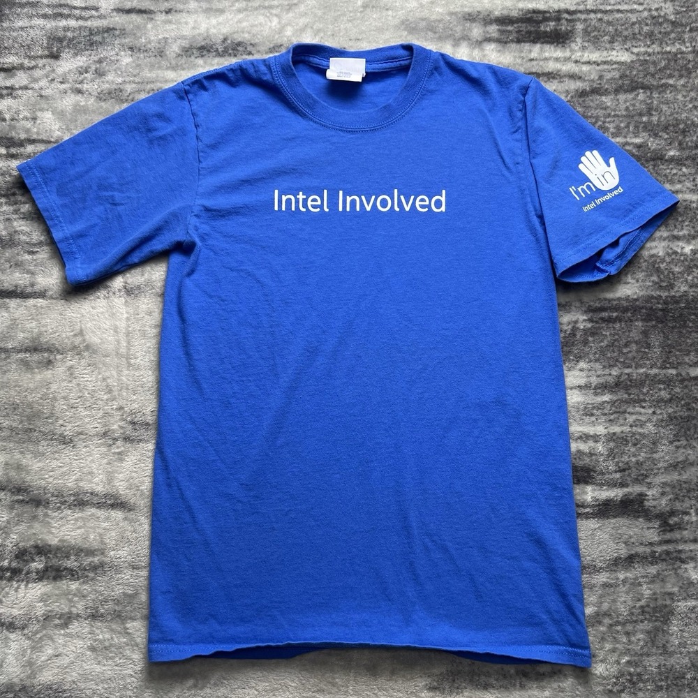 Vintage Y2K Intel Involved Software Promo Blue Shirt Small Internet Apple